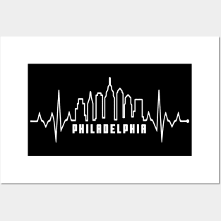 EKG Heartbeat Philadelphia City Skyline Philly Philly Fan Posters and Art